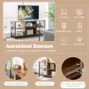 A collage of images showcasing a TV stand and its features, with text overlays in German. Podgląd zdjęcia produktu