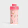 A pink tumbler with a floral pattern and a pink lid, set against a plain white background. Podgląd zdjęcia produktu