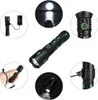 A collage of images showing a black and green flashlight from different angles and in use. Produktbild-Vorschau