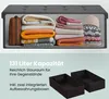 A storage bench filled with folded blankets and a suitcase, with two empty storage boxes shown below. Náhled obrázku produktu