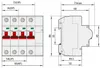 Technical drawings with dimensions of a circuit breaker. Produktbild-Vorschau