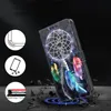 A phone case with a dreamcatcher design is shown at an angle, with graphic elements suggesting protection and impact resistance. Produktbild-Vorschau