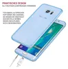 A light blue phone case is shown partially covering a Samsung S6 Edge phone, with charging cables connected. Produktbild-Vorschau