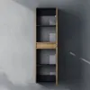 A tall, narrow cabinet with shelves and a drawer is mounted on a textured gray wall. Produktbild-Vorschau