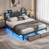Lit en métal INONEFT 140x200 cm avec LED et ports USB, lit Voir les images du produit 1
