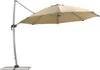 A cantilever patio umbrella with a sand-colored canopy and a gray metal stand, shown against a white background. Produktbild-Vorschau
