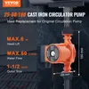 A cast iron circulator pump with technical specifications displayed. Produktbild-Vorschau