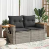 vidaXL Gartensofa 2-Sitzer mit Kissen Grau Poly Rattan Produktbild-Vorschau 2