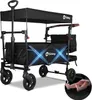 A black folding wagon with a canopy and a small inset image of a child's legs. Produktbild-Vorschau