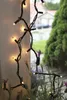 String lights are draped around a wooden post, with greenery and a house in the background. Produktbild-Vorschau