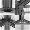 A collage of four close-up images showing the construction details of a greenhouse frame. Produktbild-Vorschau