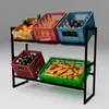 A two-tiered metal rack displaying various crates filled with drinks and produce. Náhľad obrázku produktu