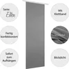 A grey fabric panel, likely a curtain or blind, is shown with several circular callouts highlighting its features. Produktbild-Vorschau