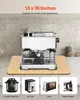 A collage of images showing a coffee machine on a wooden board and smaller images of various kitchen appliances below. Text overlays indicate dimensions and appliance types. Náhľad obrázku produktu