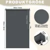 Diagram showing the dimensions and material of a gray roller blind. Voir les images du produit