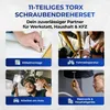 Collage of four images showing different applications of a Torx screwdriver set, with text overlays describing each application. Anteprima dell’immagine prodotto