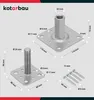 Diagrams showing dimensions of metal post bases and screws. Produktbild-Vorschau
