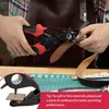 A person is using a leather punch tool on a piece of leather. A close-up inset shows the tool punching through cardboard. Produktbild-Vorschau