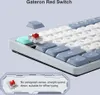Close-up of a mechanical keyboard with a keycap removed to show the Gateron Red switch. Produktbild-Vorschau