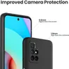 A close-up marketing image showing a black phone case on a white background, highlighting its camera protection features with text overlays indicating measurements. Náhled obrázku produktu