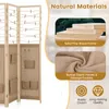 A multi-panel room divider with burlap fabric and storage pockets, presented with marketing text and close-ups of materials. Voir les images du produit