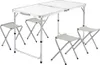 A white folding table with four folding stools, set up on a white background. Anteprima dell’immagine prodotto