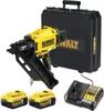 A DeWalt cordless nail gun kit with two batteries, a charger, and a carrying case, displayed against a white background. Produktbild-Vorschau