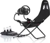 A racing wheel, pedals, and seat are shown against a white background. Produktbild-Vorschau