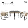 A diagram showing the dimensions of a patio furniture set, including chairs and a table. Produktbild-Vorschau