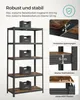 A multi-shelf storage unit with product feature callouts. Produktbild-Vorschau