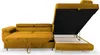 A yellow sectional sofa with its storage compartment open, revealing the interior. Produktbild-Vorschau
