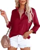 ASKSA Damen Satin Bluse Elegant V-Ausschnitt Hemden Knöpfen Produktbild-Vorschau 1