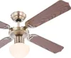 Close-up of a ceiling fan with wooden blades and a brass finish. Náhľad obrázku produktu