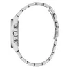 A side view of a silver Guess watch with a metal band against a white background. Voir les images du produit