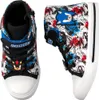 A pair of children's high-top sneakers with a Sonic the Hedgehog graffiti-style print. Voir les images du produit