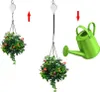 An illustration showing how to use a retractable hanging basket hook with a watering can. Náhled obrázku produktu