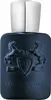 A dark blue perfume bottle with a silver cap, set against a white background. Produktbild-Vorschau
