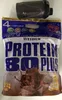 A bag of protein powder with a shaker bottle on top. Produktbild-Vorschau