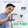 A man holds a portable charger and a smartphone, demonstrating fast charging. Produktbild-Vorschau