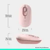 A pink Logitech POP mouse with dimensions and weight indicated. Náhľad obrázku produktu