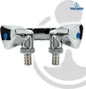 A product shot of a chrome faucet with blue accents. Produktbild-Vorschau