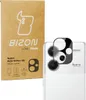 A product packaging box for a camera lens protector is shown next to a smartphone with the lens protector applied. Produktbild-Vorschau