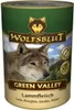 A close-up of a dog food can with a wolf image and product details. Produktbild-Vorschau