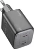 A close-up, angled view of a black Hoco N42 GaN 45W USB charger with two USB-C ports. Produktbild-Vorschau
