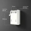 A white water heater is mounted on a dark gray wall, with dimensions and connection details indicated by text and lines. Anteprima dell’immagine prodotto