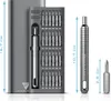 A set of precision screwdrivers and bits is displayed with measurements. Produktbild-Vorschau