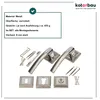 A set of door handles and mounting hardware is displayed on a white background, with product specifications listed in a box above. Anteprima dell’immagine prodotto