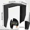 A black metal wallbox weather protection cover with dimensions and material thickness indicated. Voir les images du produit