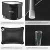A collage of four images showcasing different aspects of a foldable ice bath tub, including its structure, support feet, a water-filled cushion, and a water drain. Náhled obrázku produktu