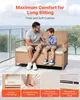 A father and son are sitting on a wicker storage bench on a balcony with a view of the ocean. Produktbild-Vorschau